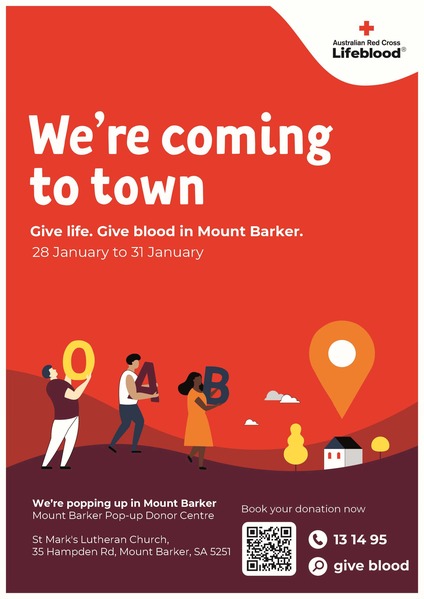 Mount Barker Pop-up Donor Centre Poster