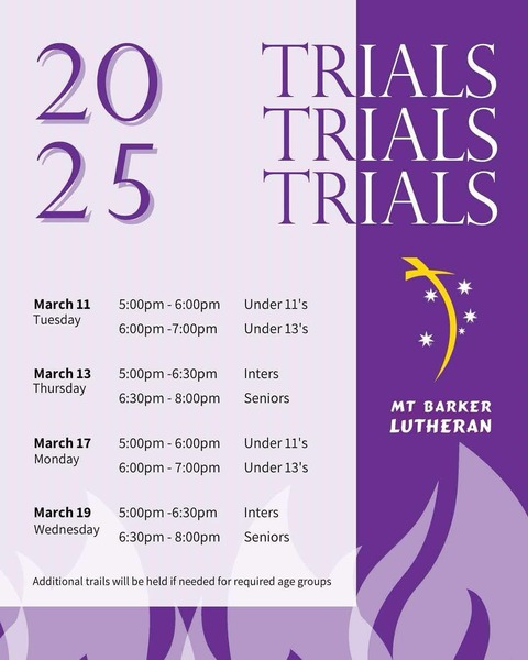 Mt Barker Lutheran Trials Flyer